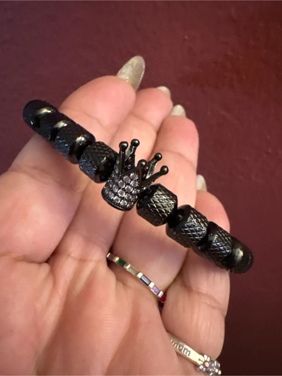 #Cleanout Men's Black Titanium steel Beaded CZ Crown Bracelet image indicator(4)