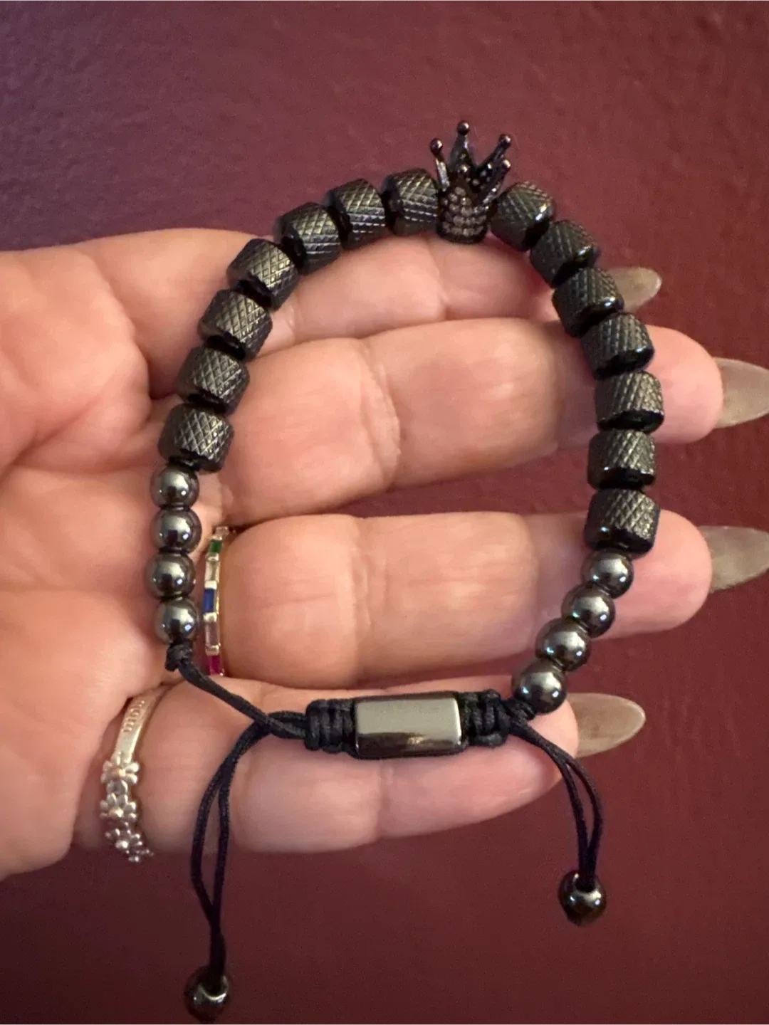 #Cleanout Men's Black Titanium steel Beaded CZ Crown Bracelet image indicator(5)