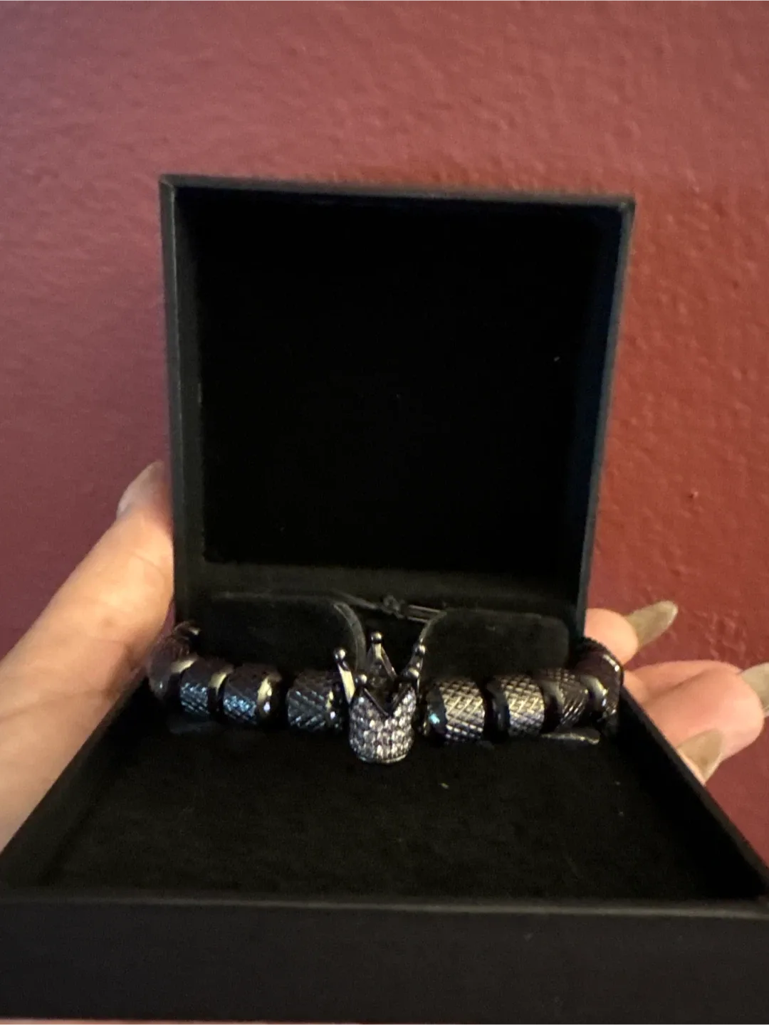 #Cleanout Men's Black Titanium steel Beaded CZ Crown Bracelet image indicator(6)