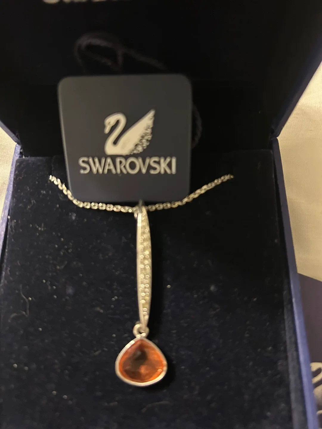Swarovski Necklace with Orange Teardrop Pendant