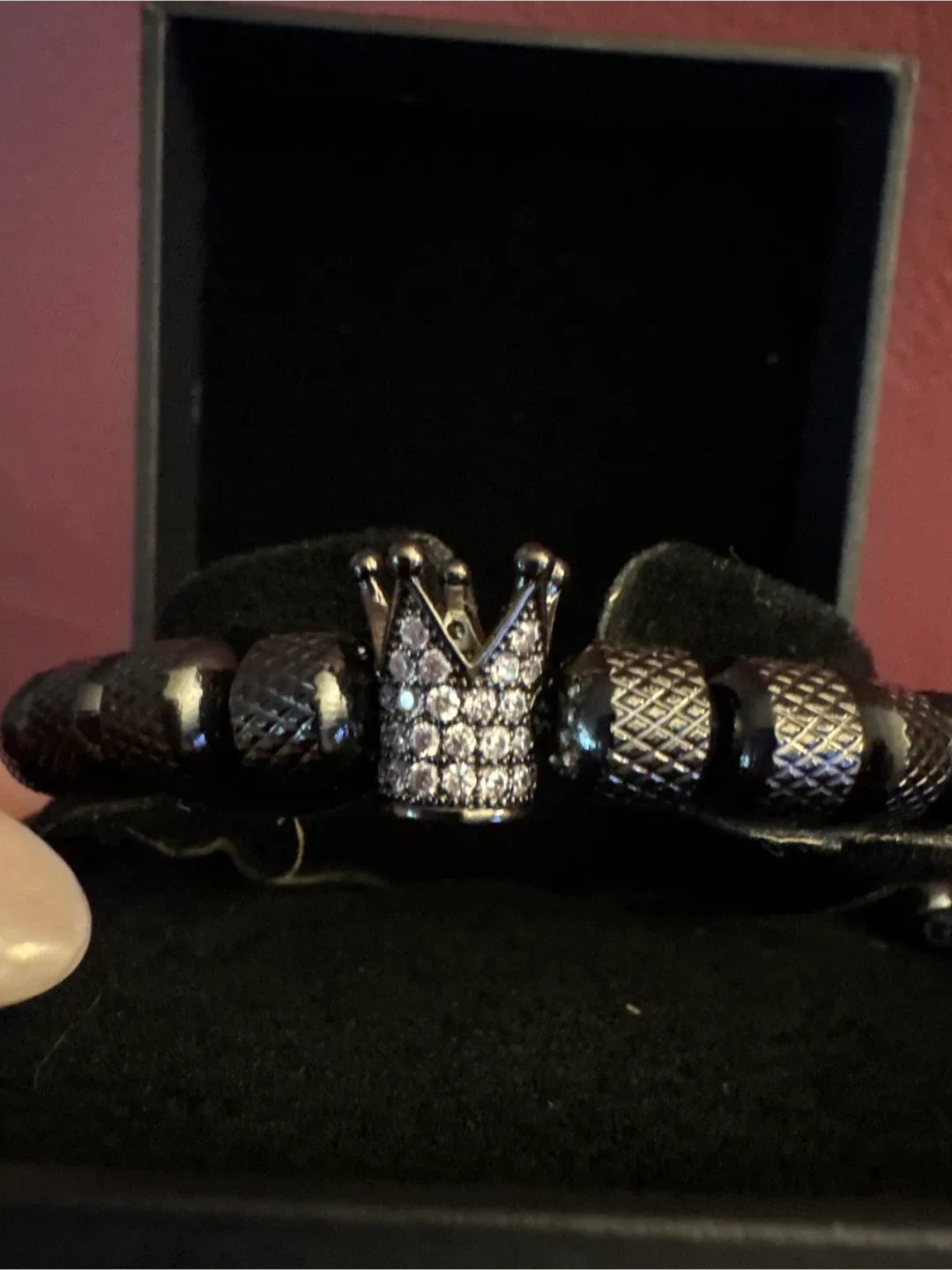 #Cleanout Men's Black Titanium steel Beaded CZ Crown Bracelet image indicator(9)