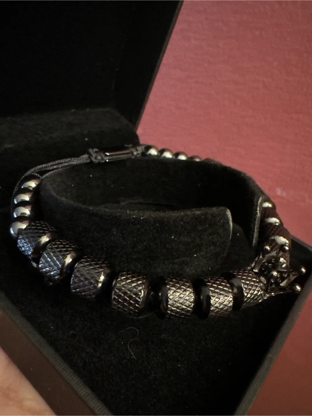 #Cleanout Men's Black Titanium steel Beaded CZ Crown Bracelet image indicator(8)