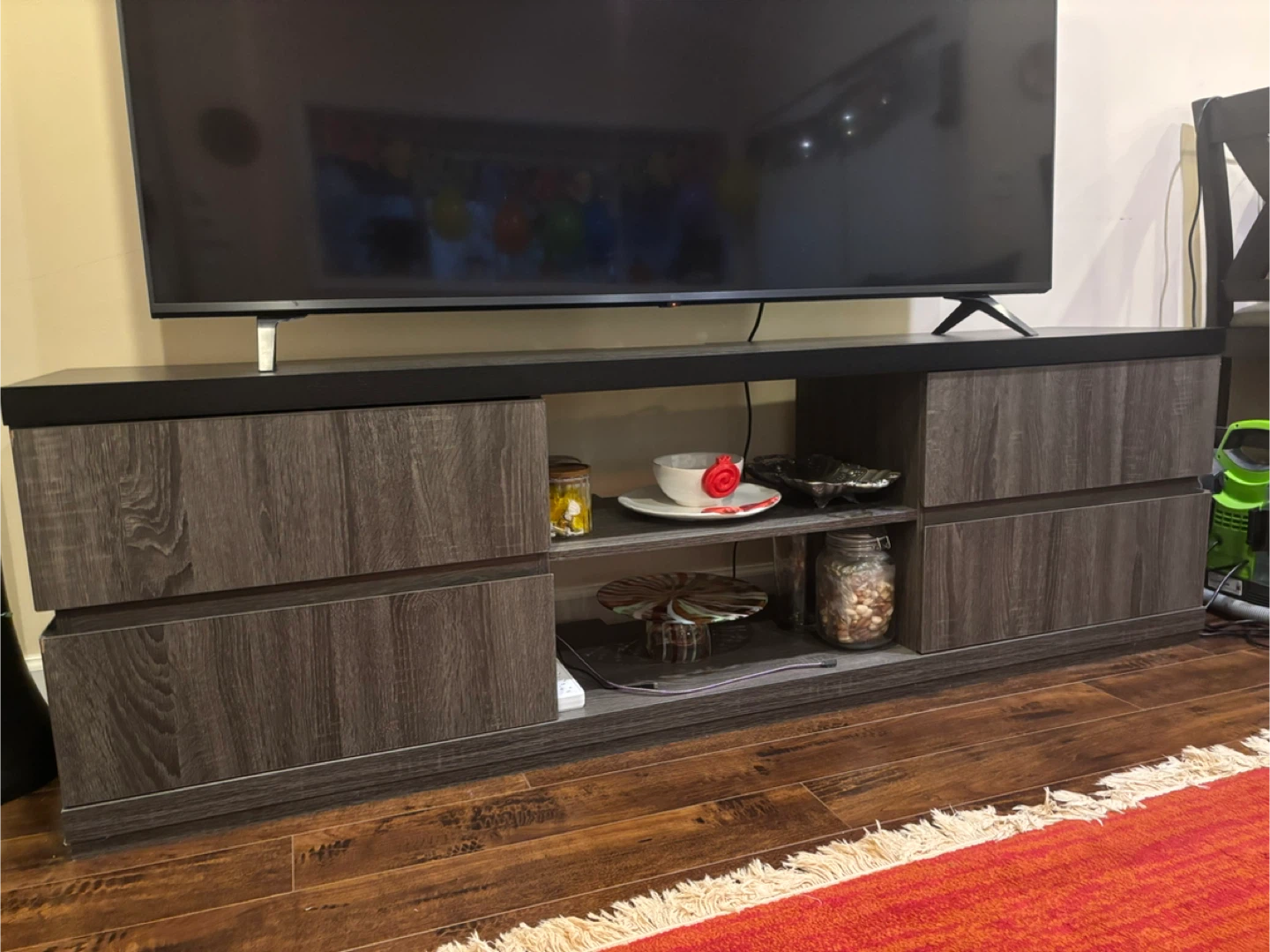 TV Stand with Drawers - Dark Wood Finish - photo 2