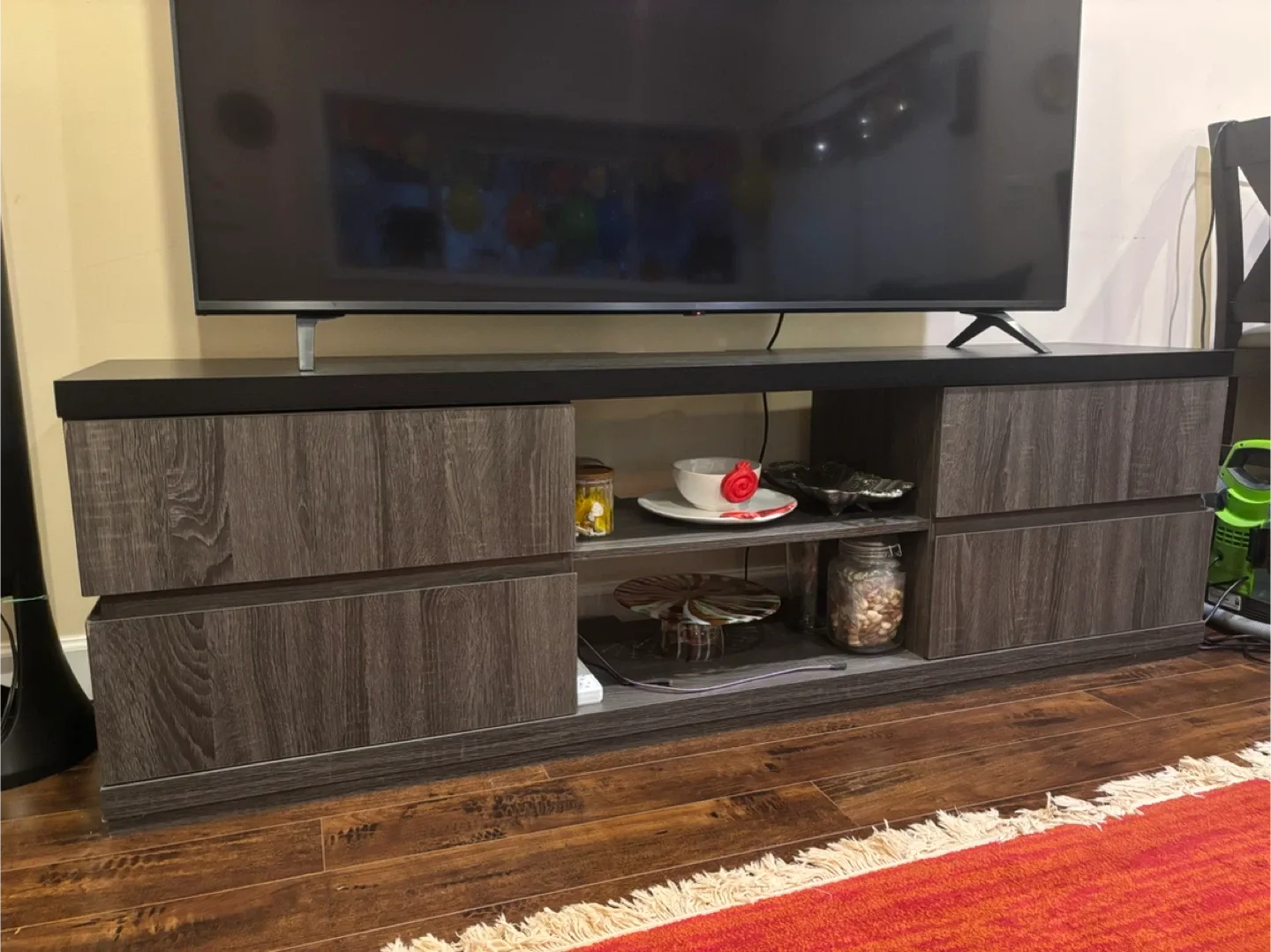 TV Stand with Drawers - Dark Wood Finish