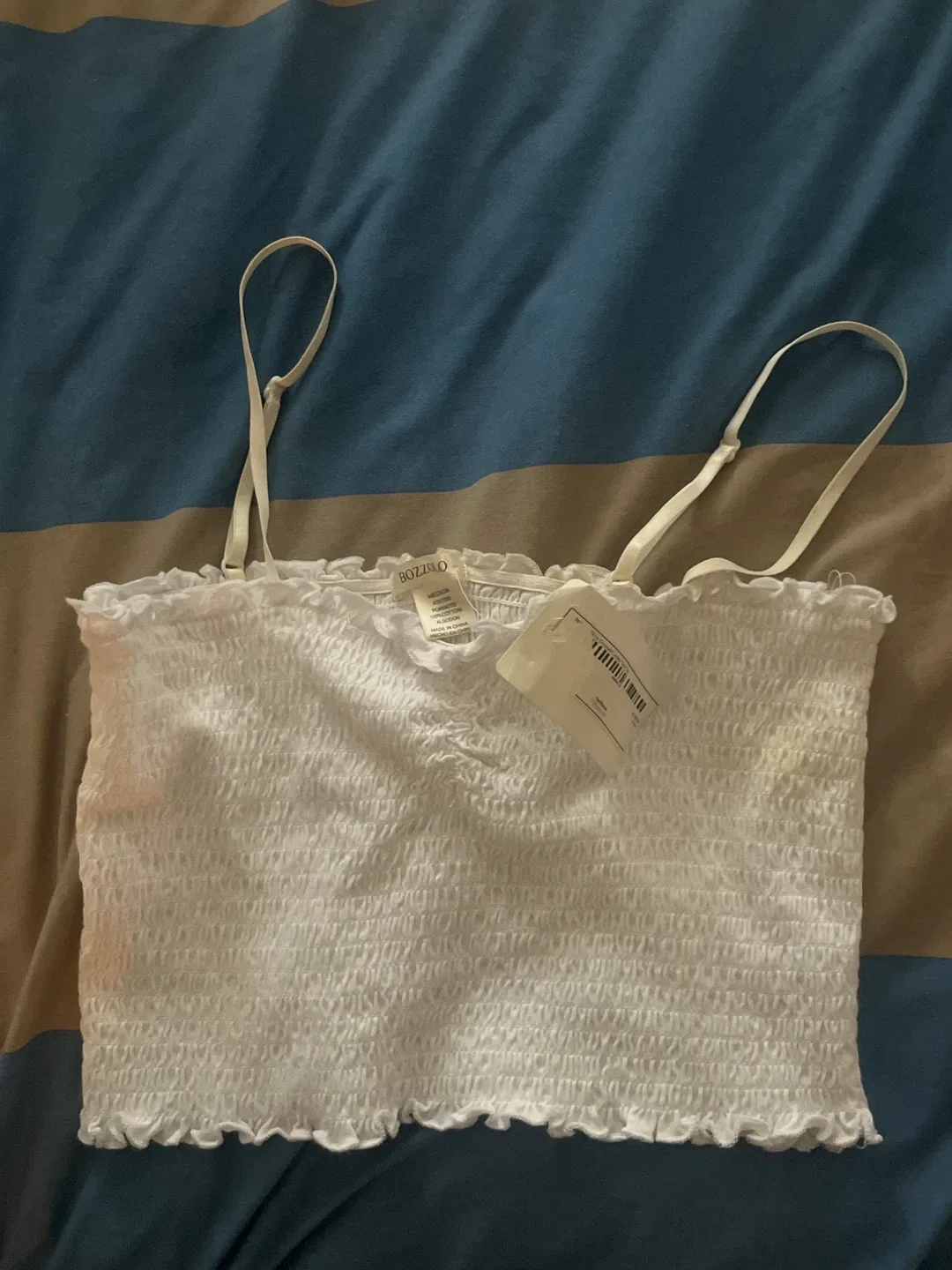 Bozzolo White Smocked Tube Top - Size Medium