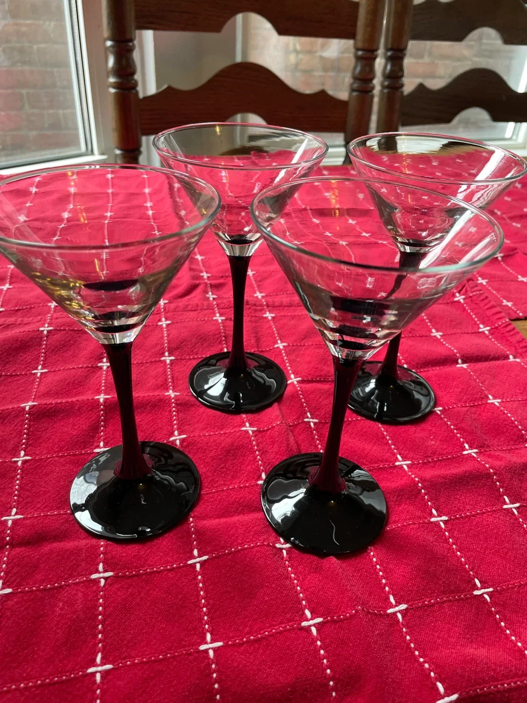 Funky Set of 4 Black Stemmed Martini Glasses #Cleanout