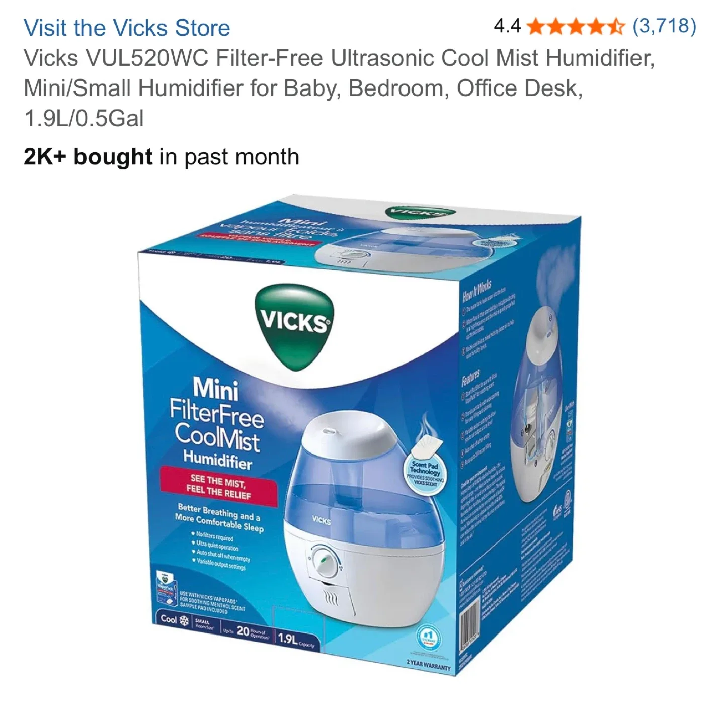 Vicks Mini Filter Free Cool Mist Humidifier image indicator(2)