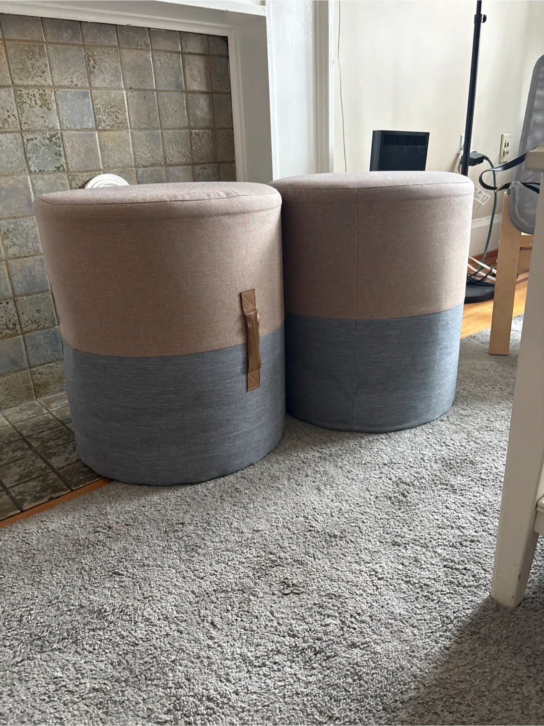 Two-Tone Round Ottoman Stools