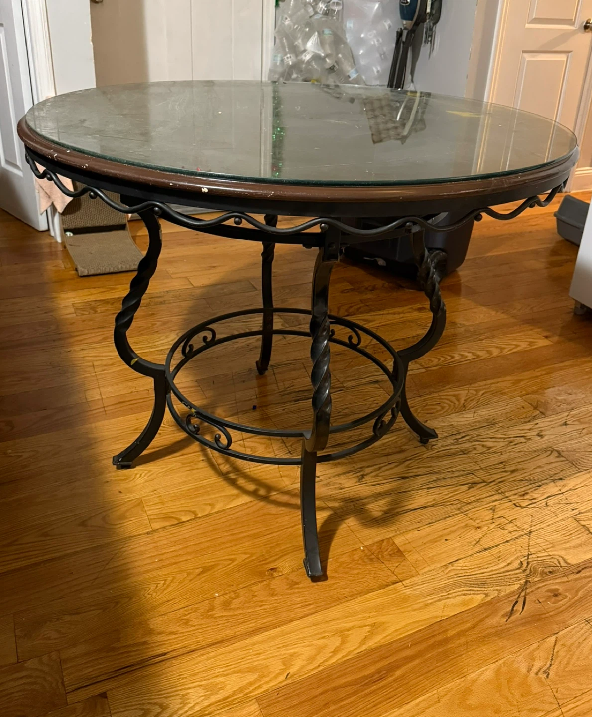 Round Glass Top wooden Table