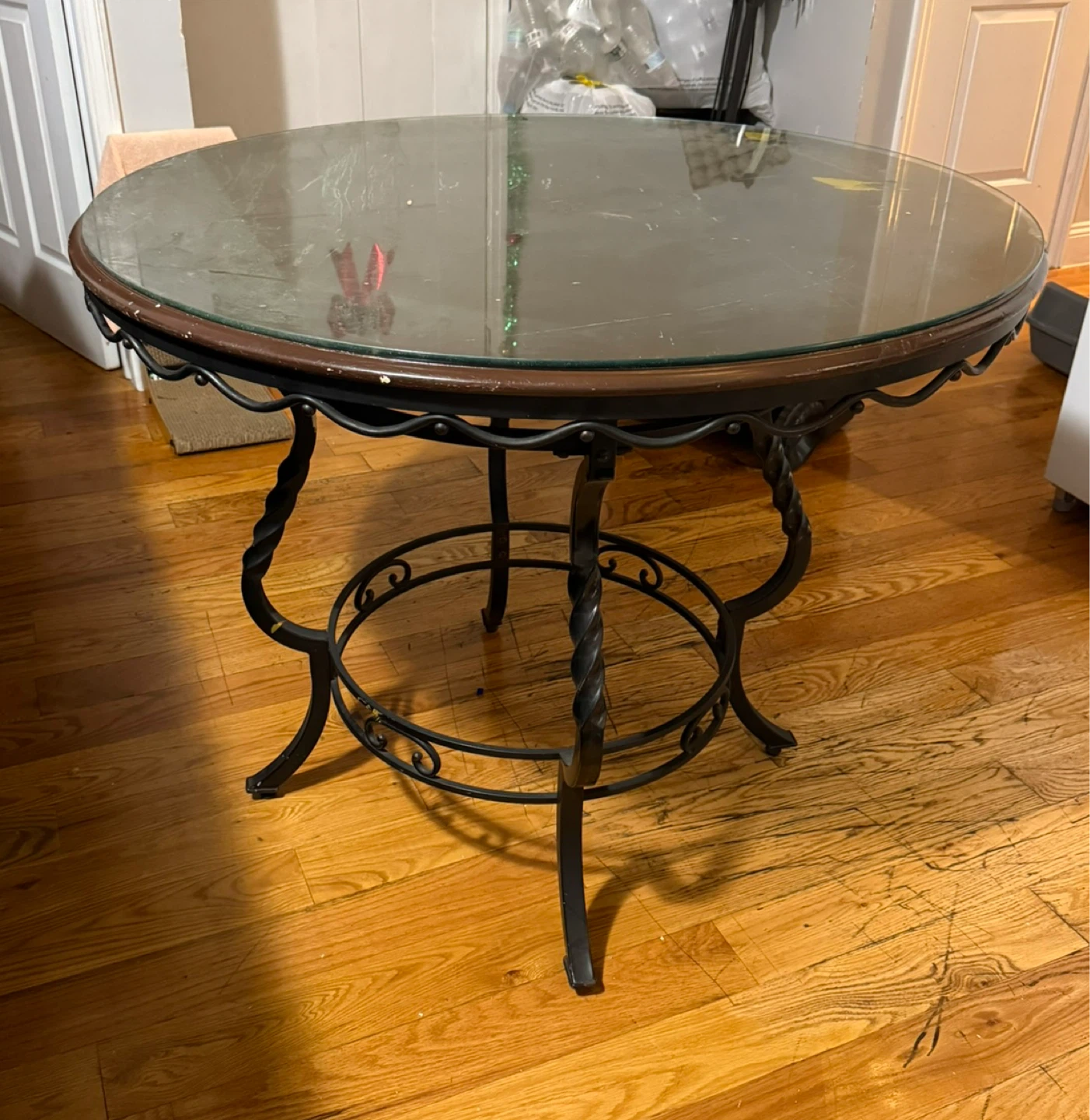 Round Glass Top wooden Table - photo 2