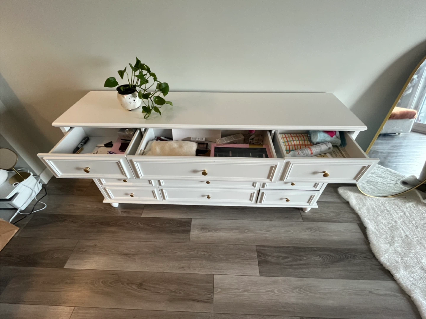 White Dresser with Gold Hardware and mirror - photo 3