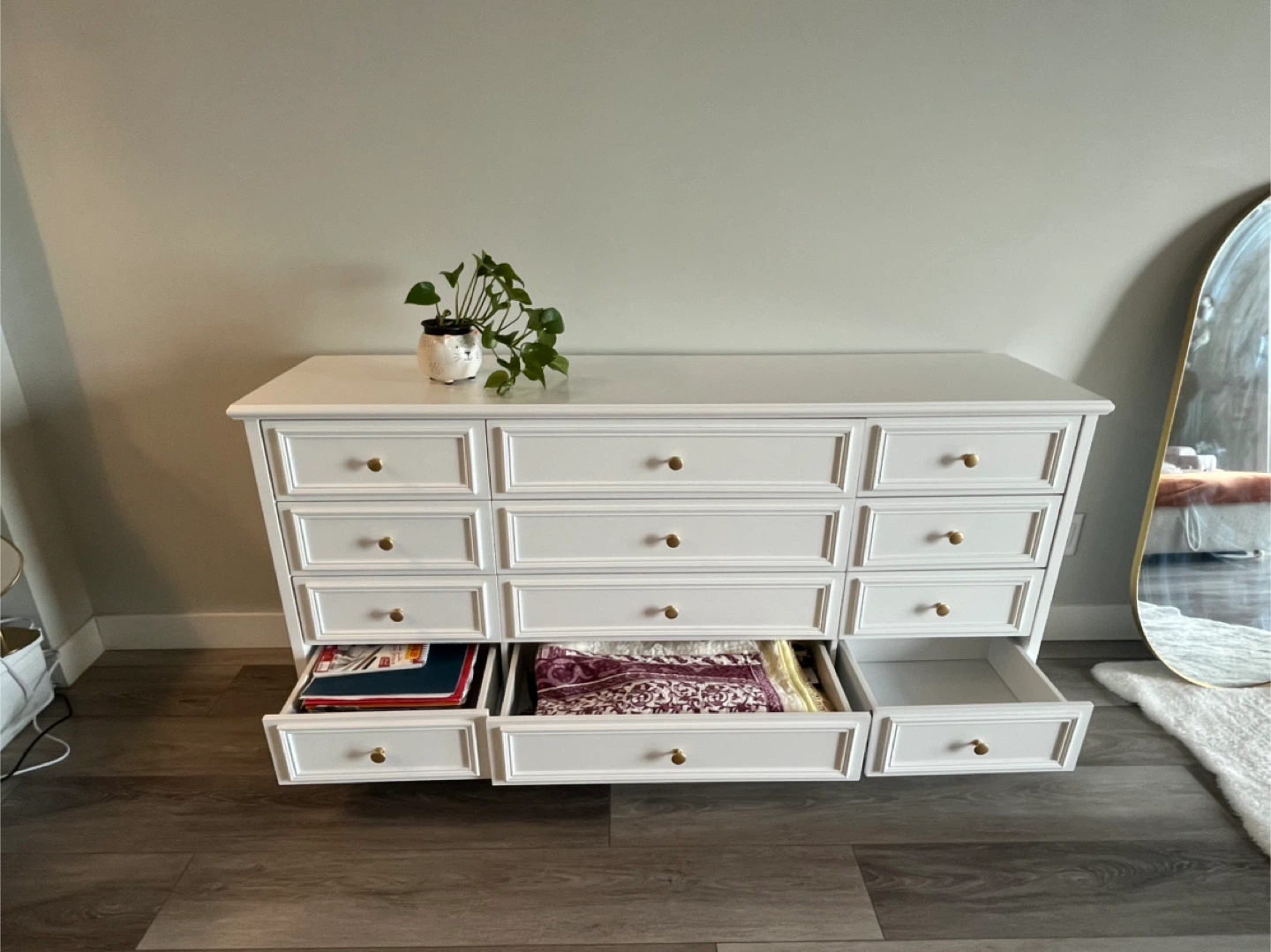 White Dresser with Gold Hardware and mirror - photo 5