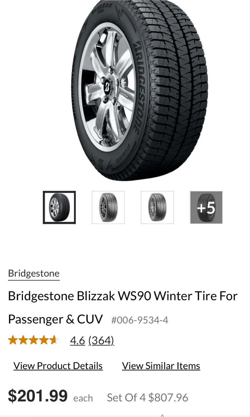 215 60R16 Bridgestone Blizzak WS90 Winter Tires (Set of 4) image indicator(5)