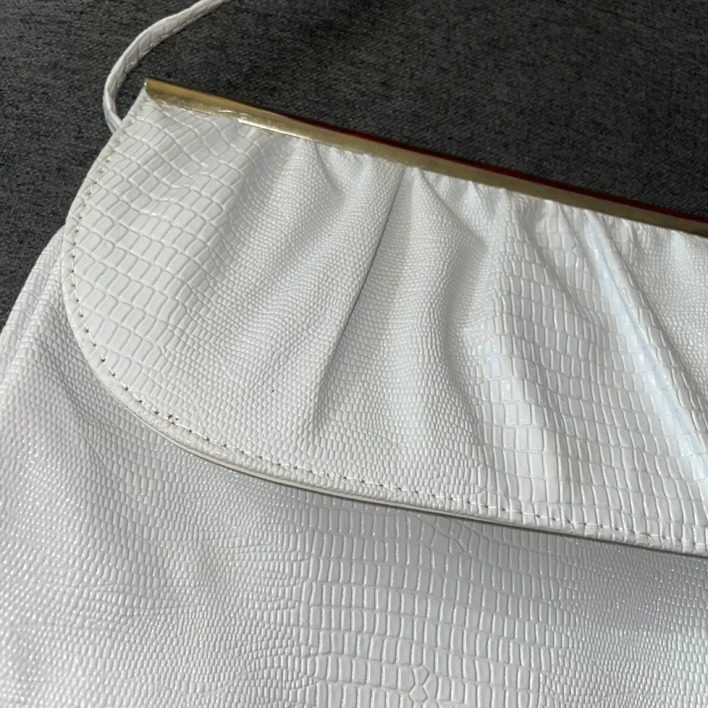White Reptile Print Clutch Purse