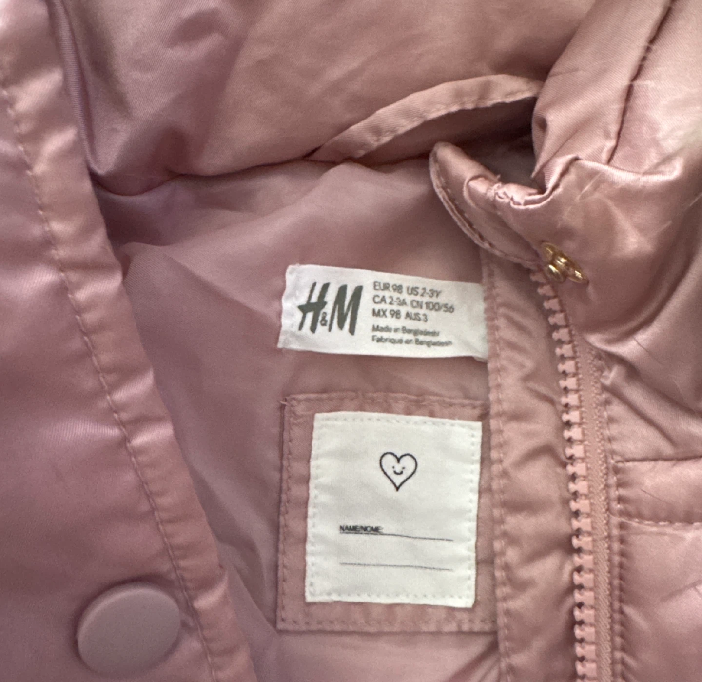H&M Pink Puffer Jacket - Size 2-3Y - photo 2