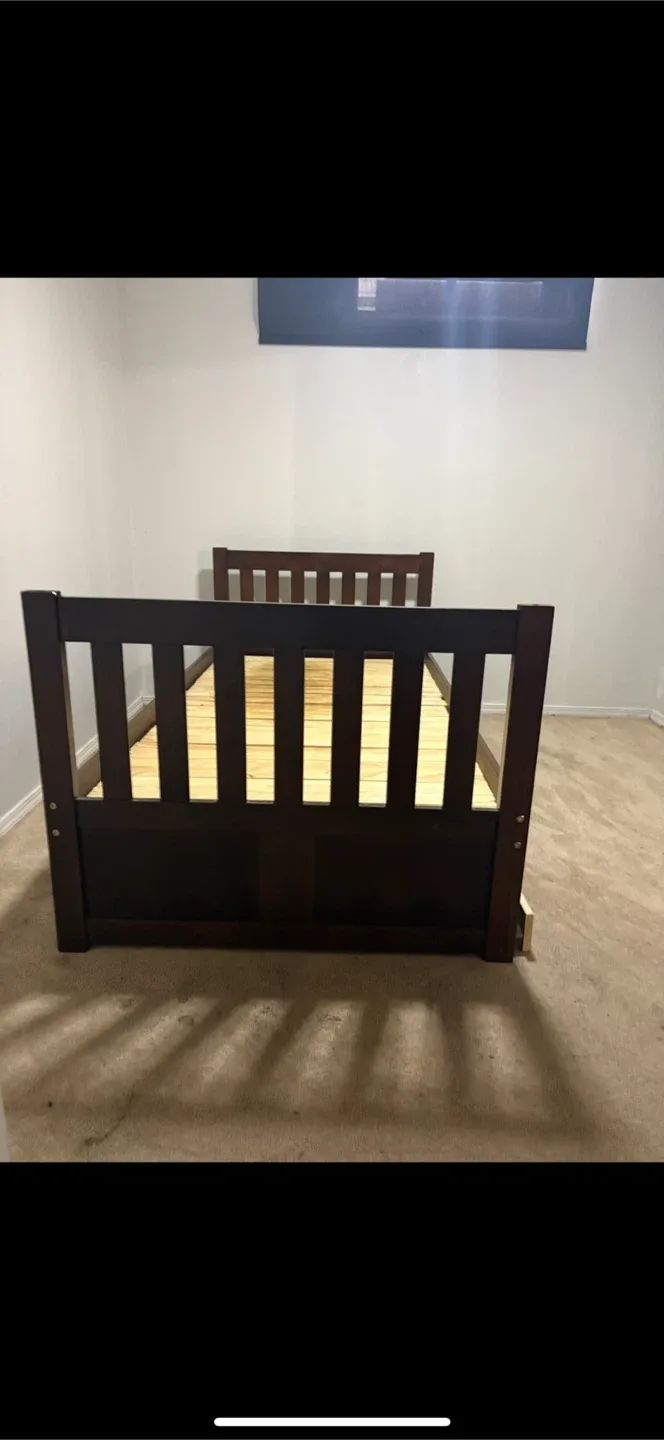 Dark Brown Wooden Single Bed Frame