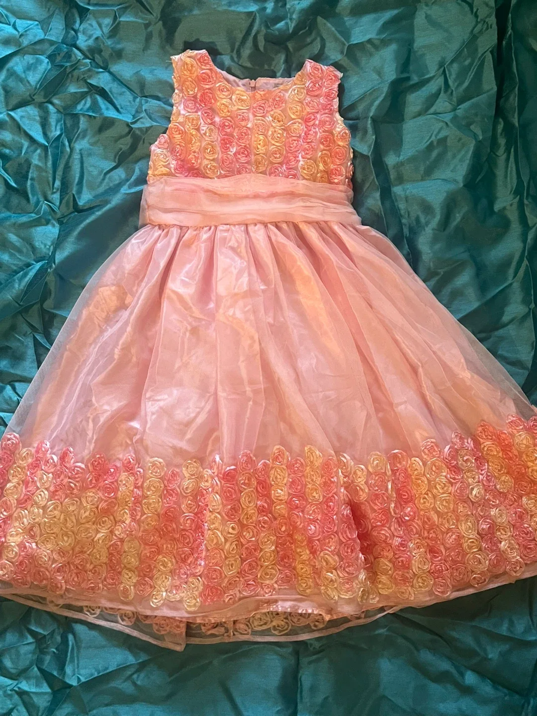 Girls Pink Dress with Floral Detail