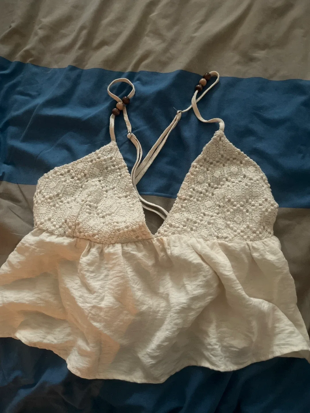 Zara Cream Crochet Halter Top