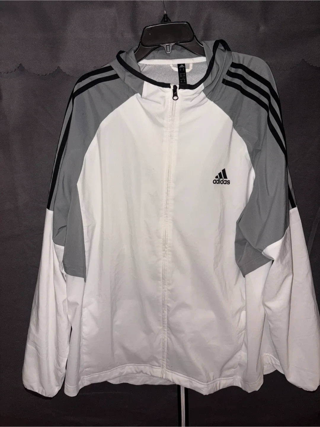 Adidas 2XL White & Grey Windbreaker Jacket