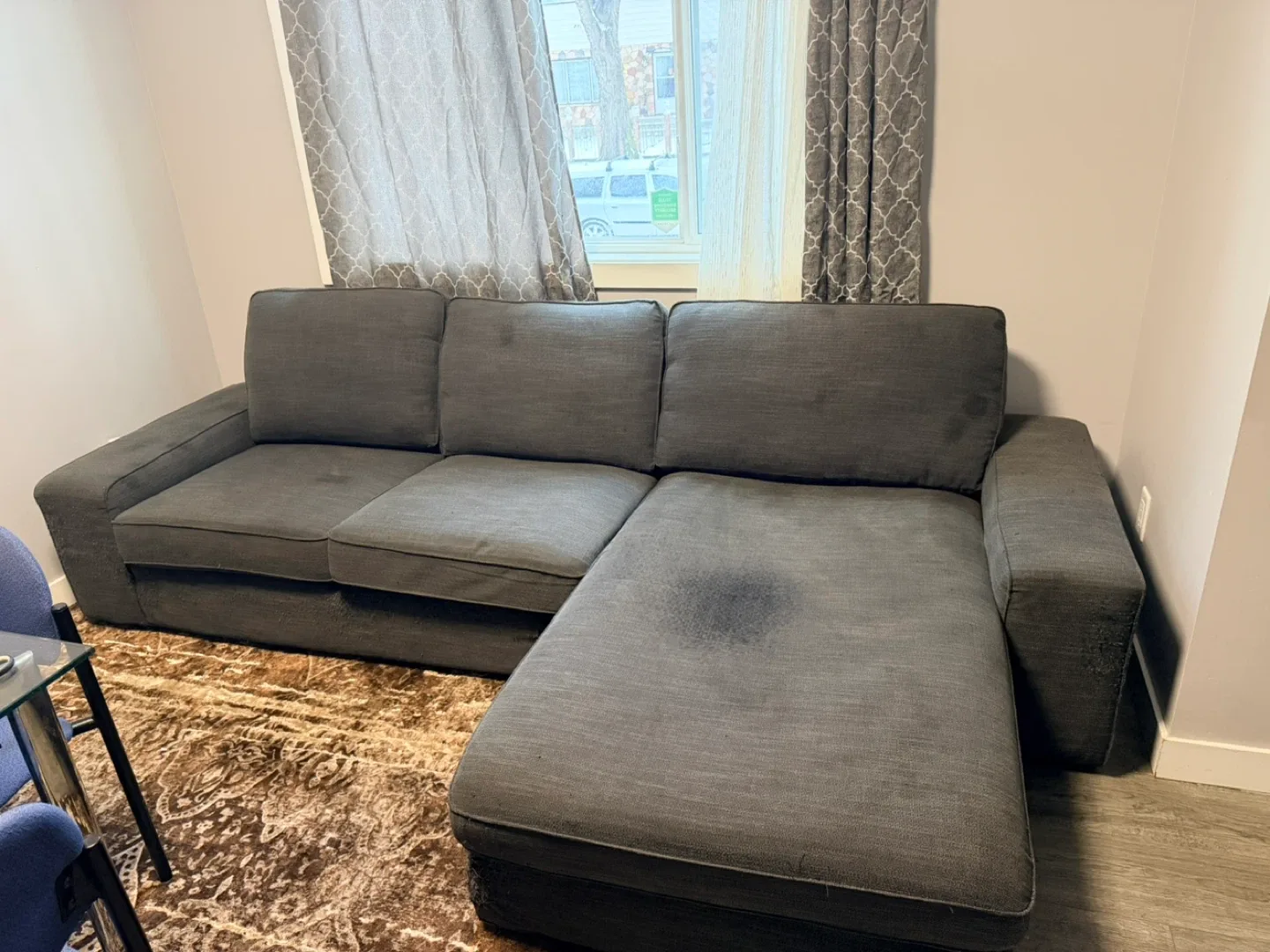 Grey Fabric Sectional Sofa - Some Wear