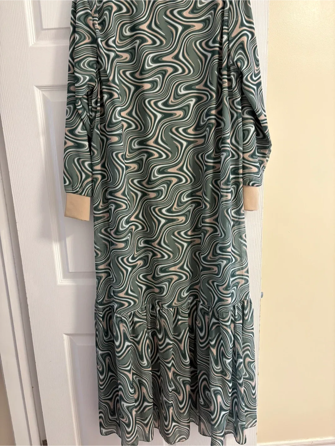 cream and green hijab evening dress image indicator(2)