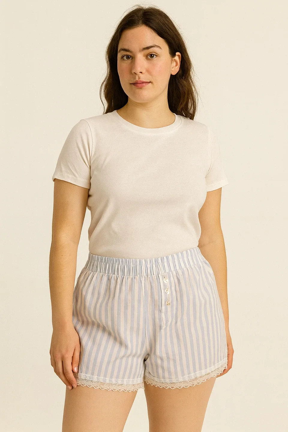 Striped Lace Trim Shorts - Size L-XL