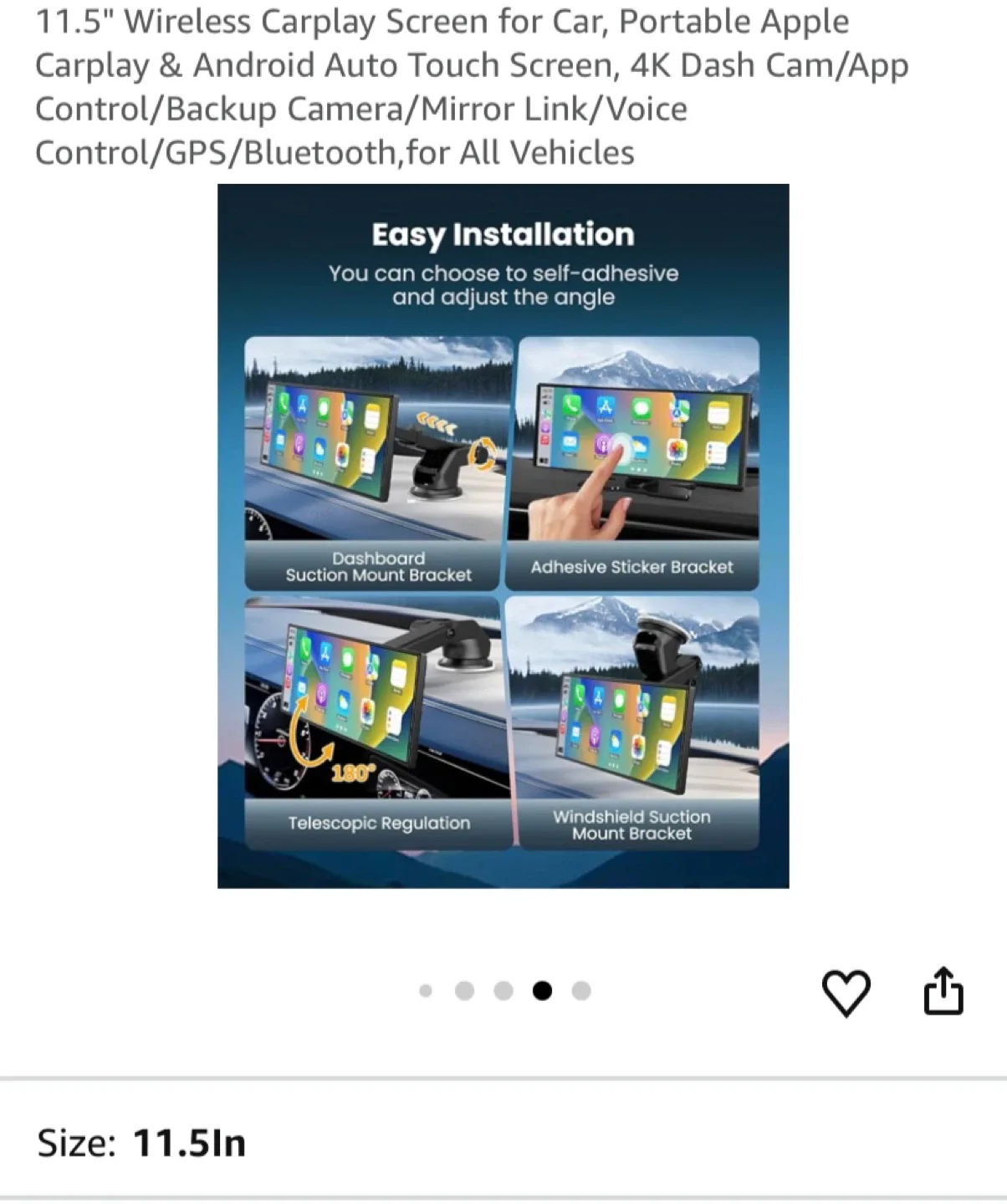 11.5" Wireless Carplay Screen - Portable Apple Carplay & Android image indicator(7)