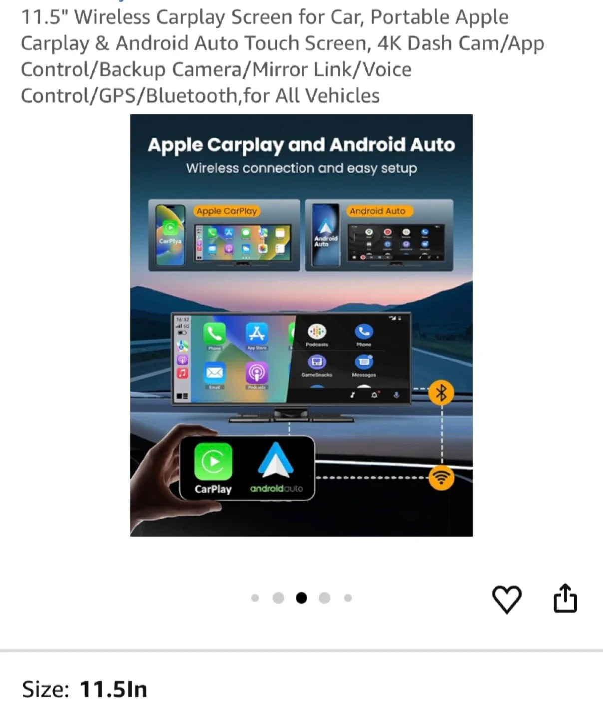 11.5" Wireless Carplay Screen - Portable Apple Carplay & Android image indicator(2)