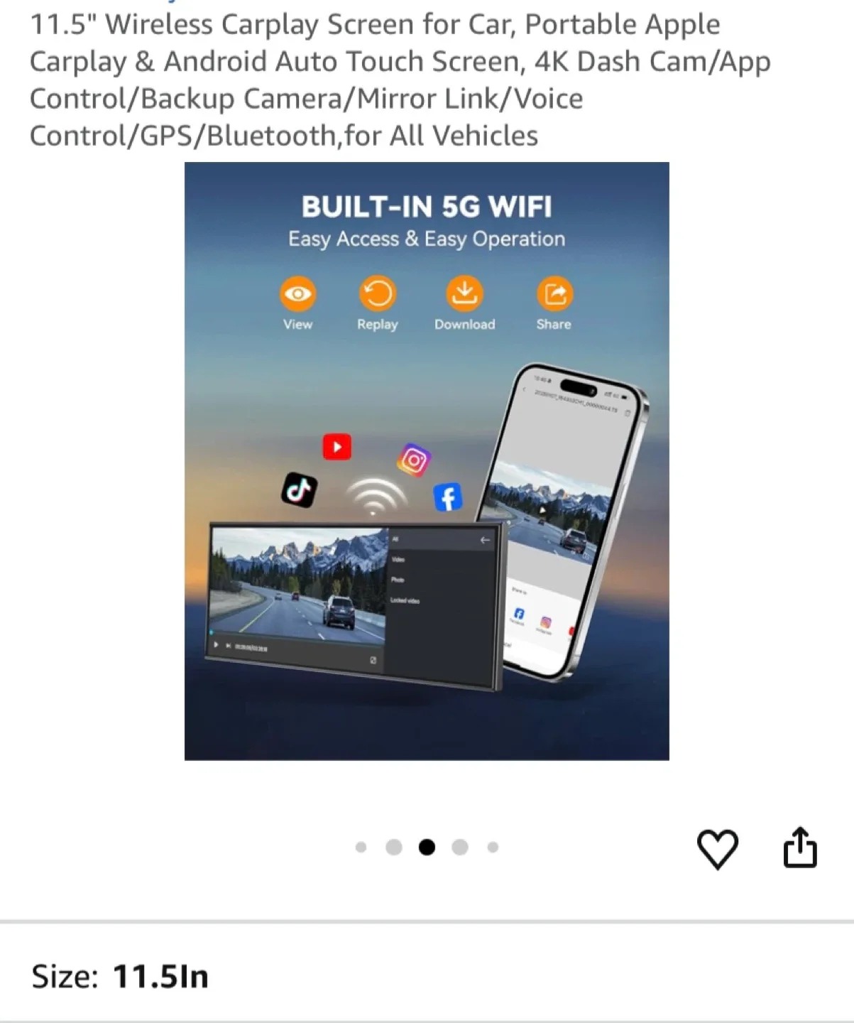 11.5" Wireless Carplay Screen - Portable Apple Carplay & Android image indicator(3)