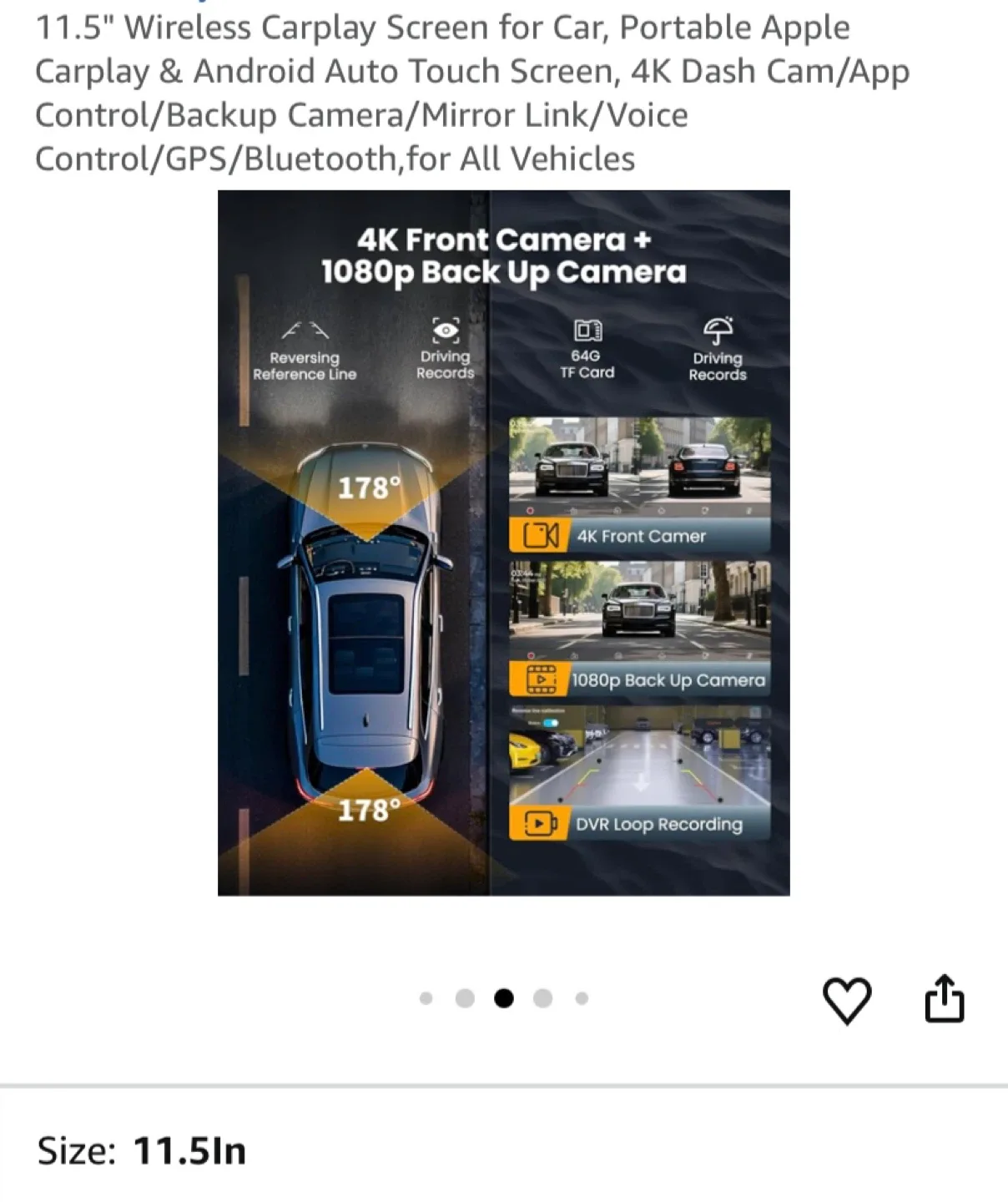 11.5" Wireless Carplay Screen - Portable Apple Carplay & Android image indicator(4)