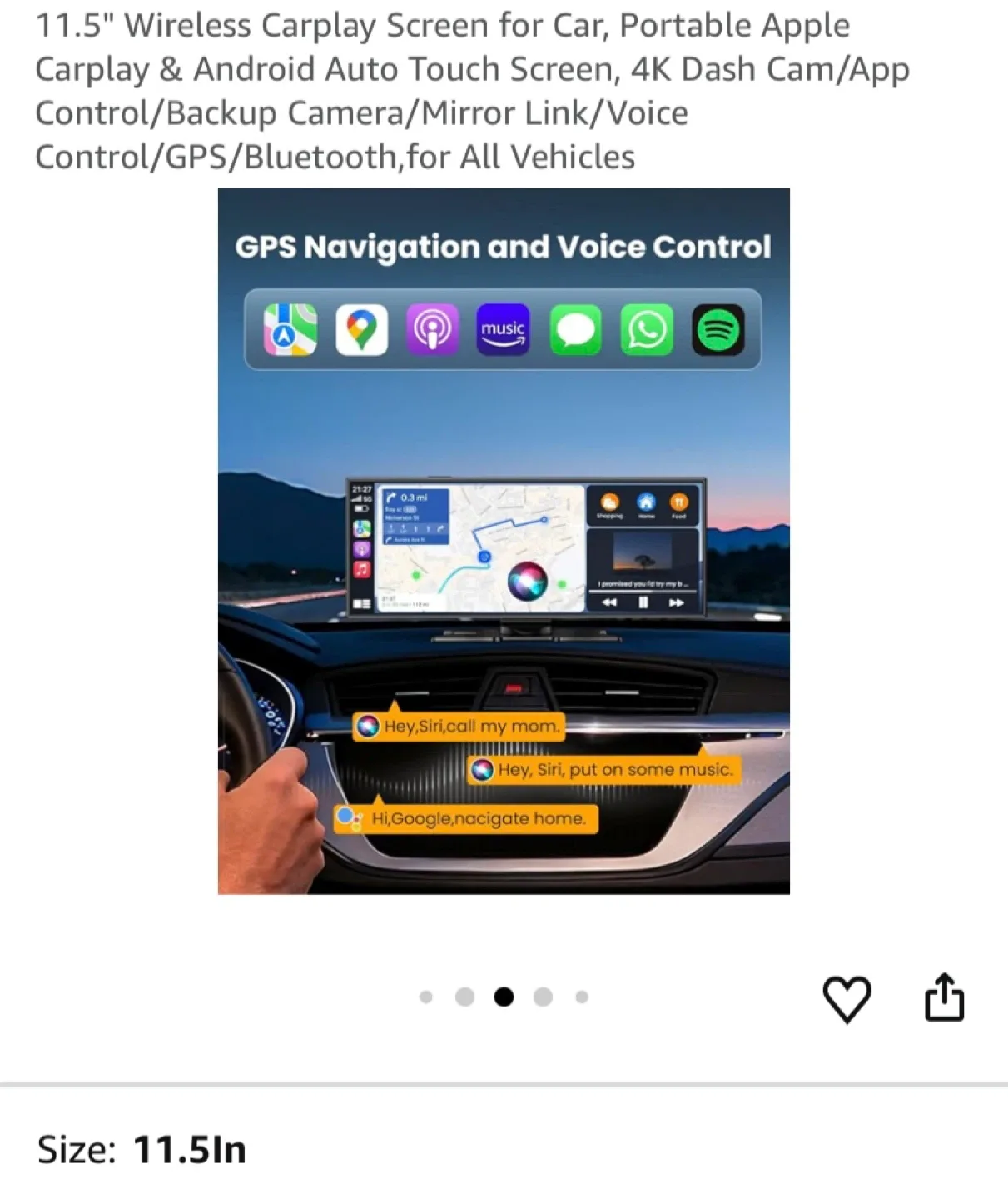 11.5" Wireless Carplay Screen - Portable Apple Carplay & Android image indicator(6)