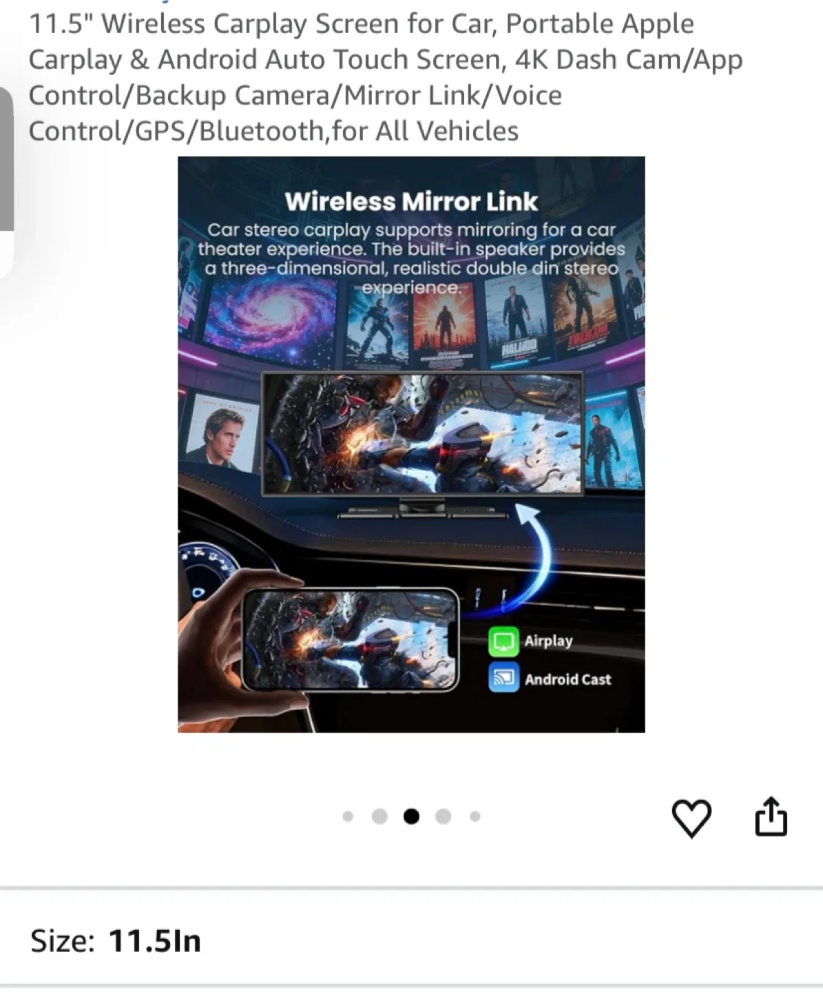 11.5" Wireless Carplay Screen - Portable Apple Carplay & Android image indicator(5)