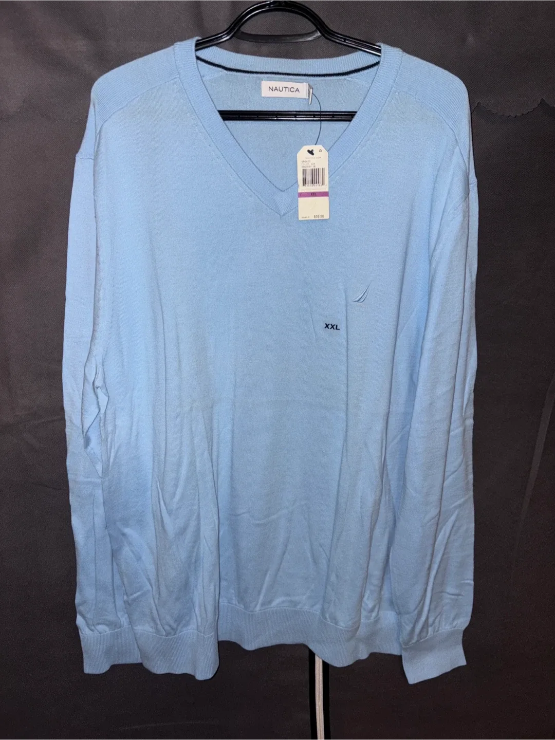 New Nautica XXL Light Blue V-Neck Sweater