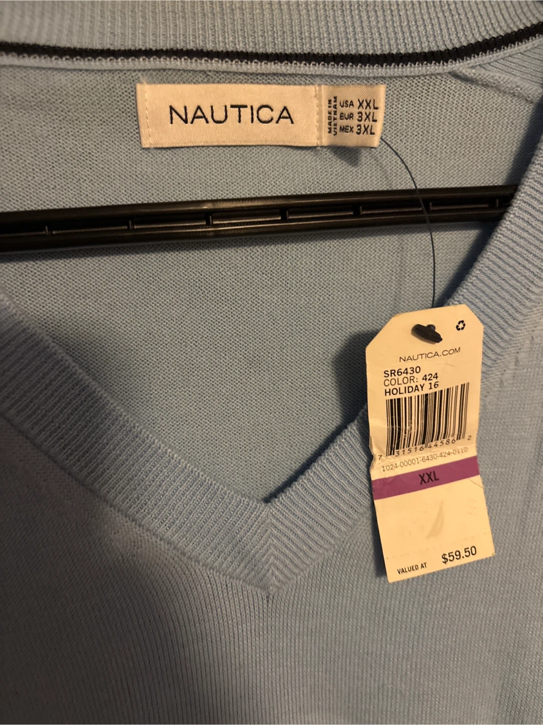 New Nautica XXL Light Blue V-Neck Sweater - photo 2
