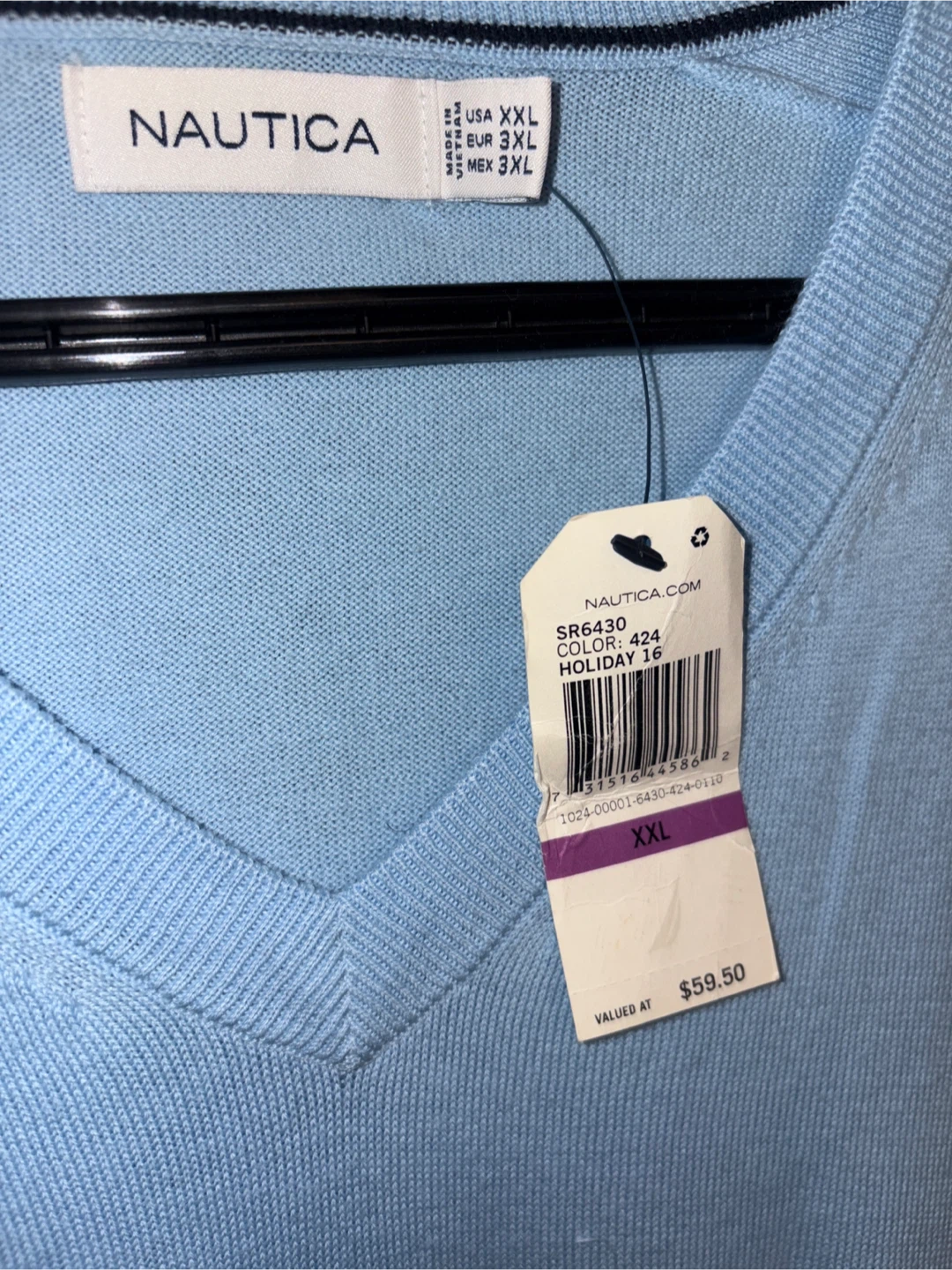 New Nautica XXL Light Blue V-Neck Sweater - photo 3
