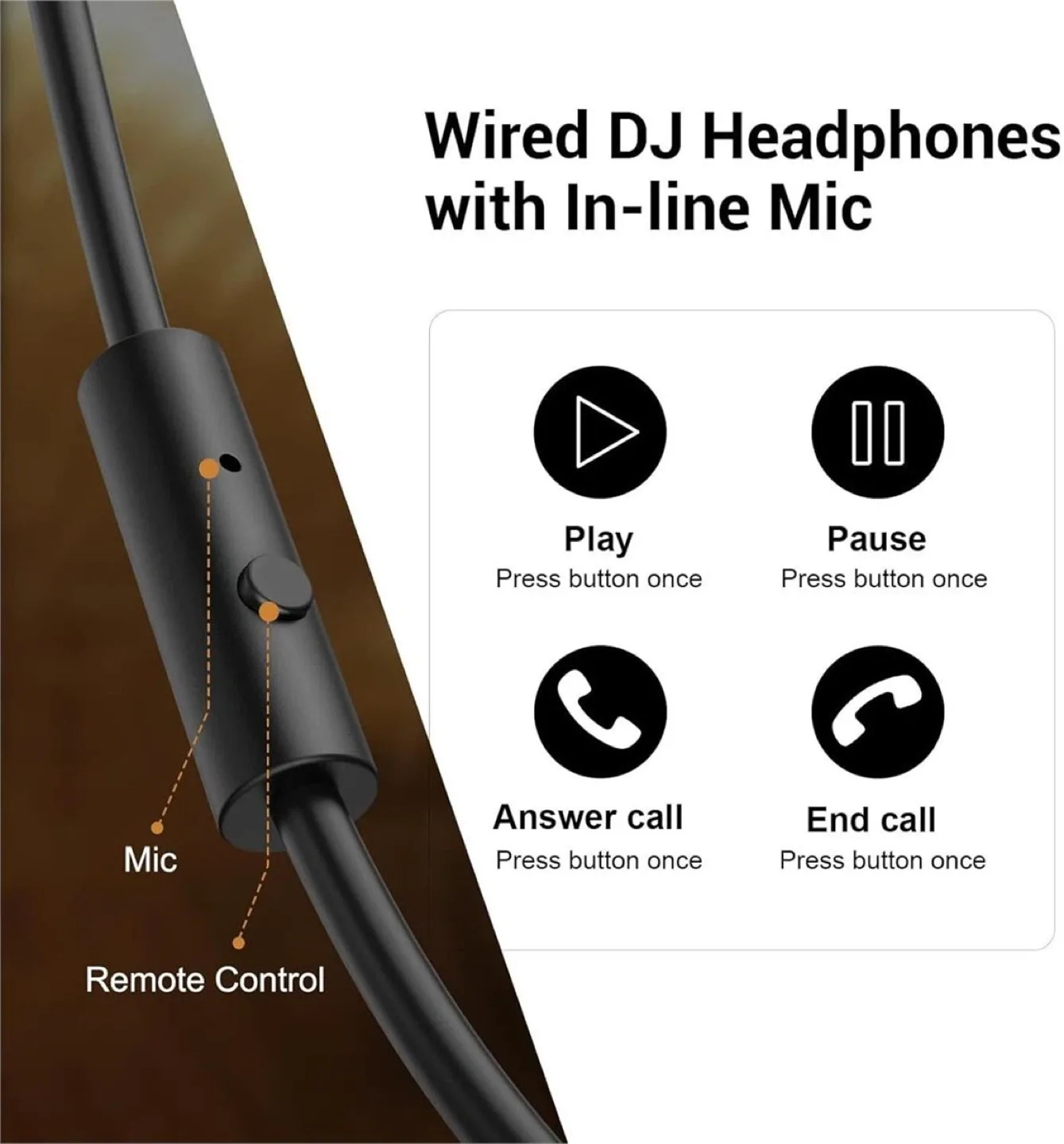 Wired DJ Headphones with In-line Mic image indicator(2)