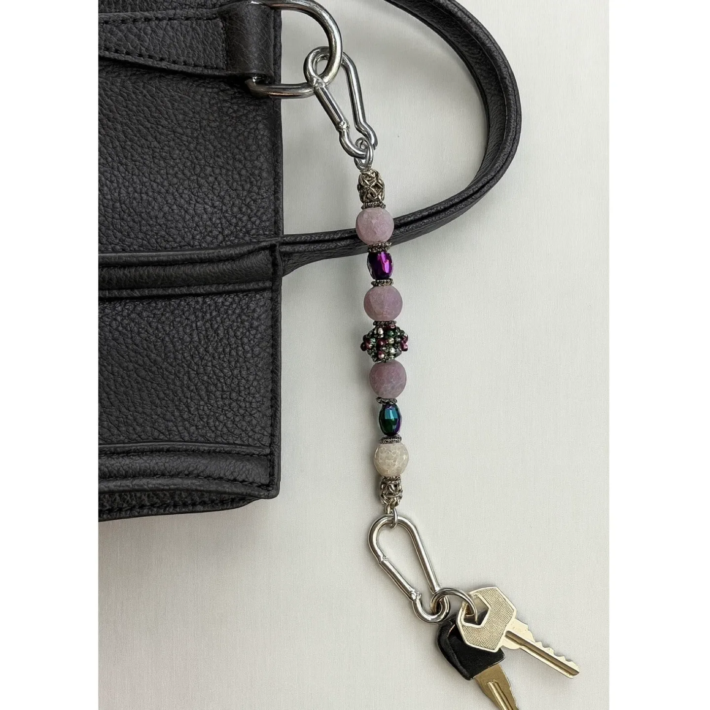 LD Key Finder Beaded Keychain Purple & Iridescent Glass Beads
