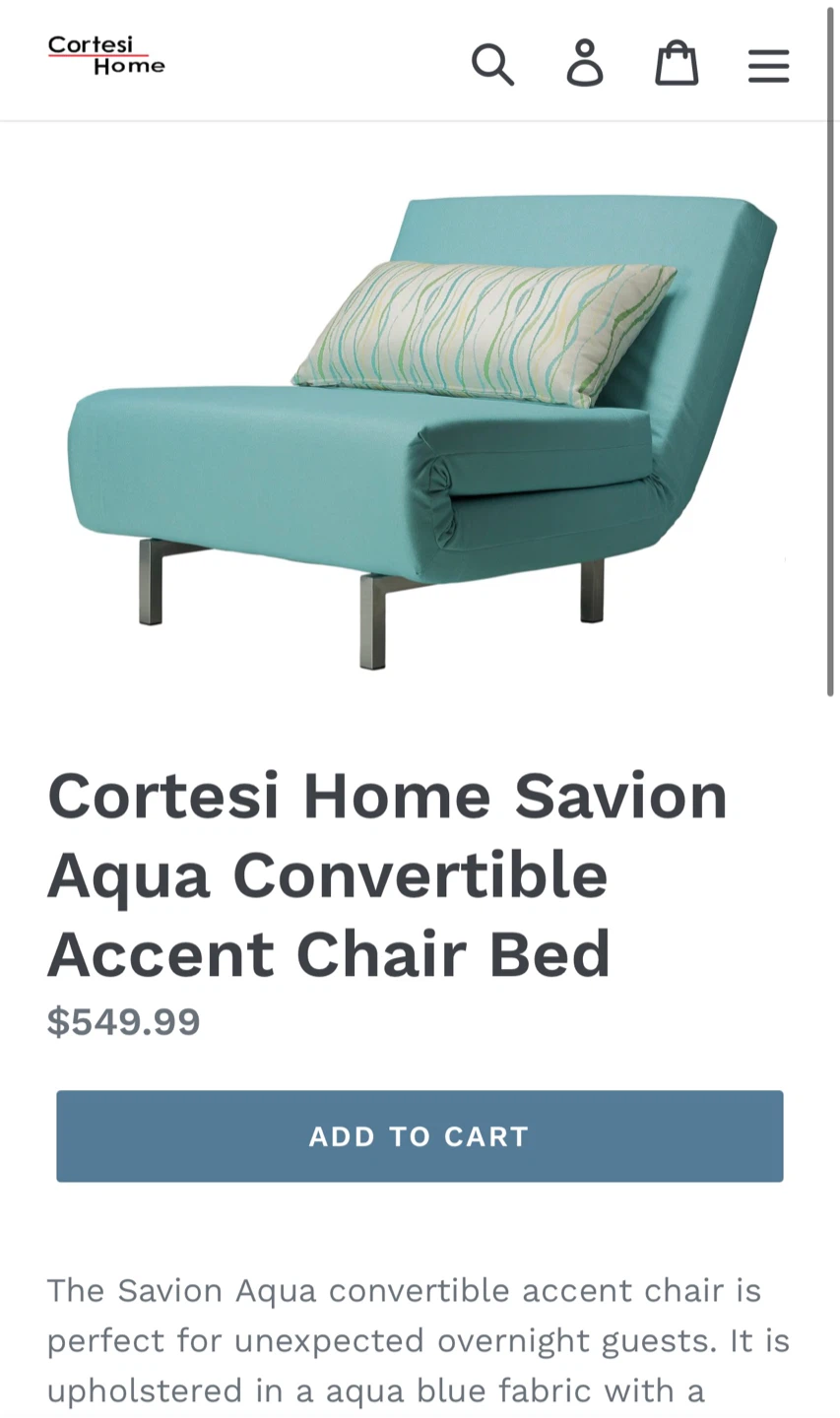 Cortesi Home Savion Aqua Convertible Accent Chair Bed - photo 2