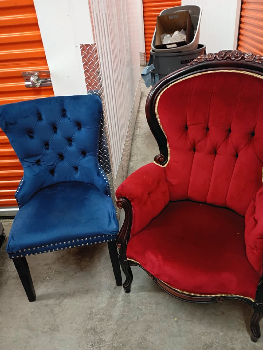 Red & Blue Velvet Accent Chairs both for 50
