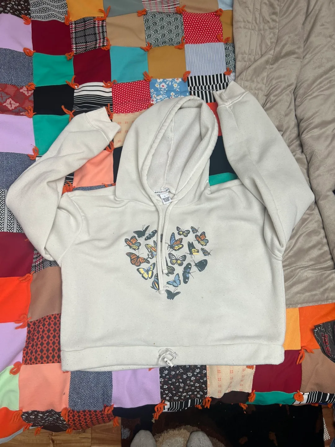 White Butterfly Cropped Hoodie - Size L