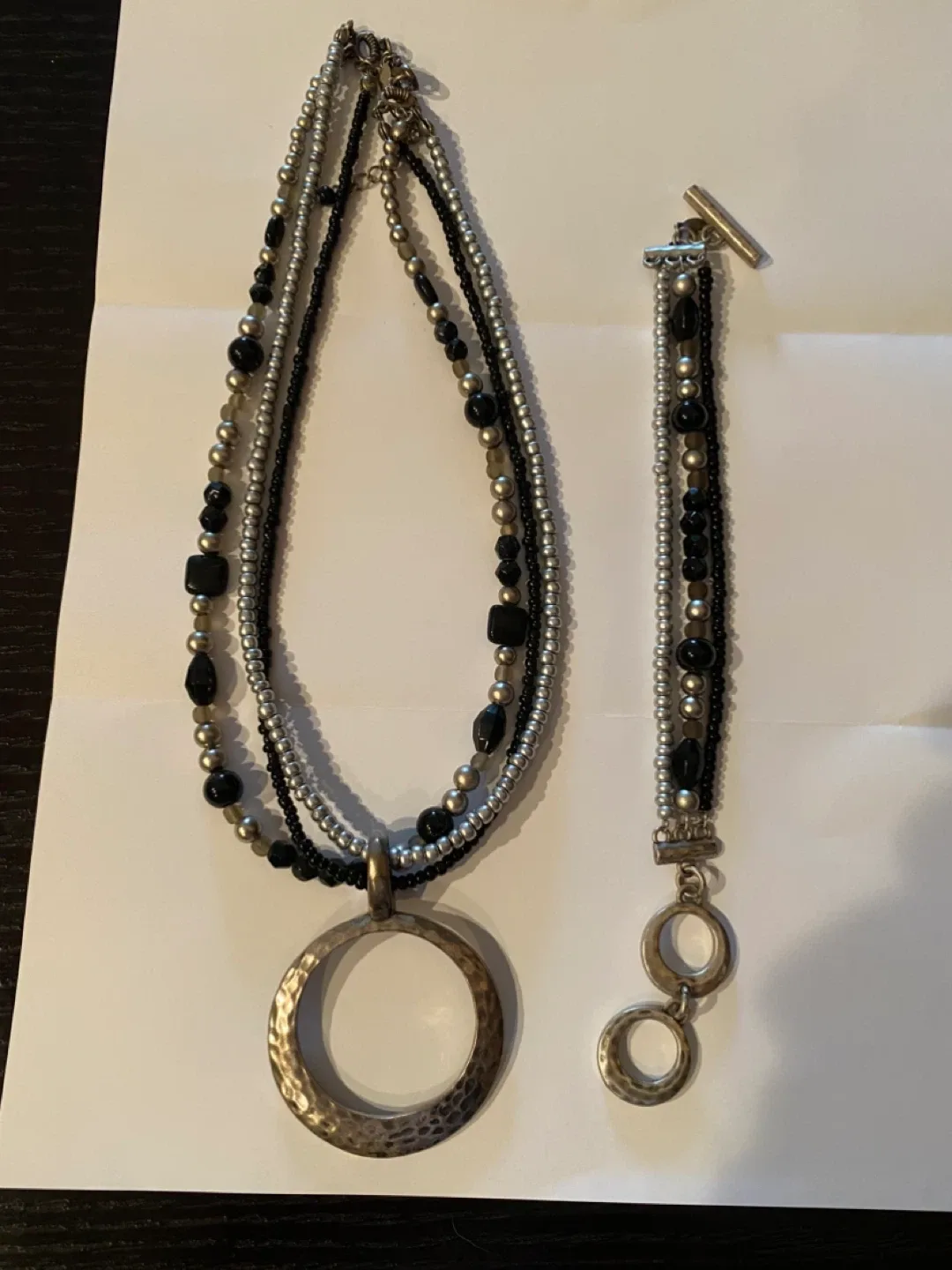 Necklace and Bracelet Set - Black & Silver