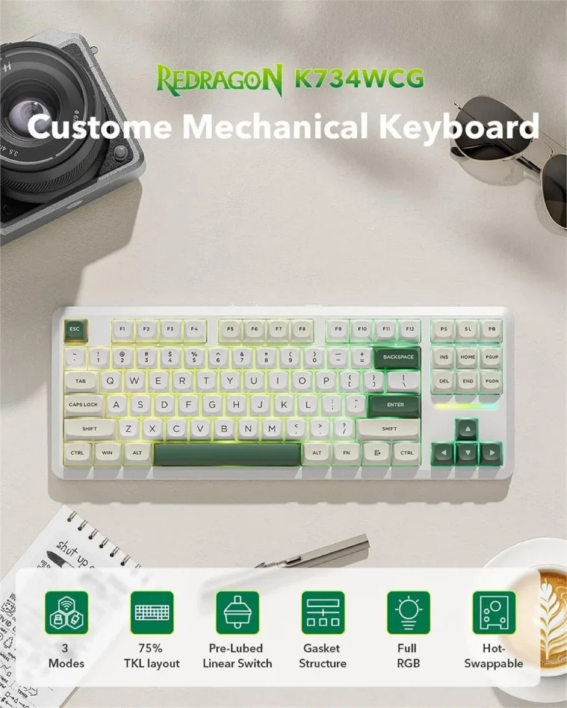 Redragon K734WCG Custom Mechanical Keyboard image indicator(3)