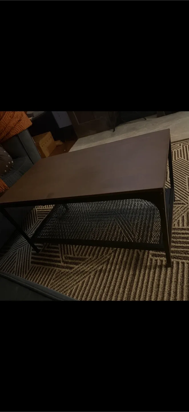 Brown Coffee Table with Metal Mesh Shelf