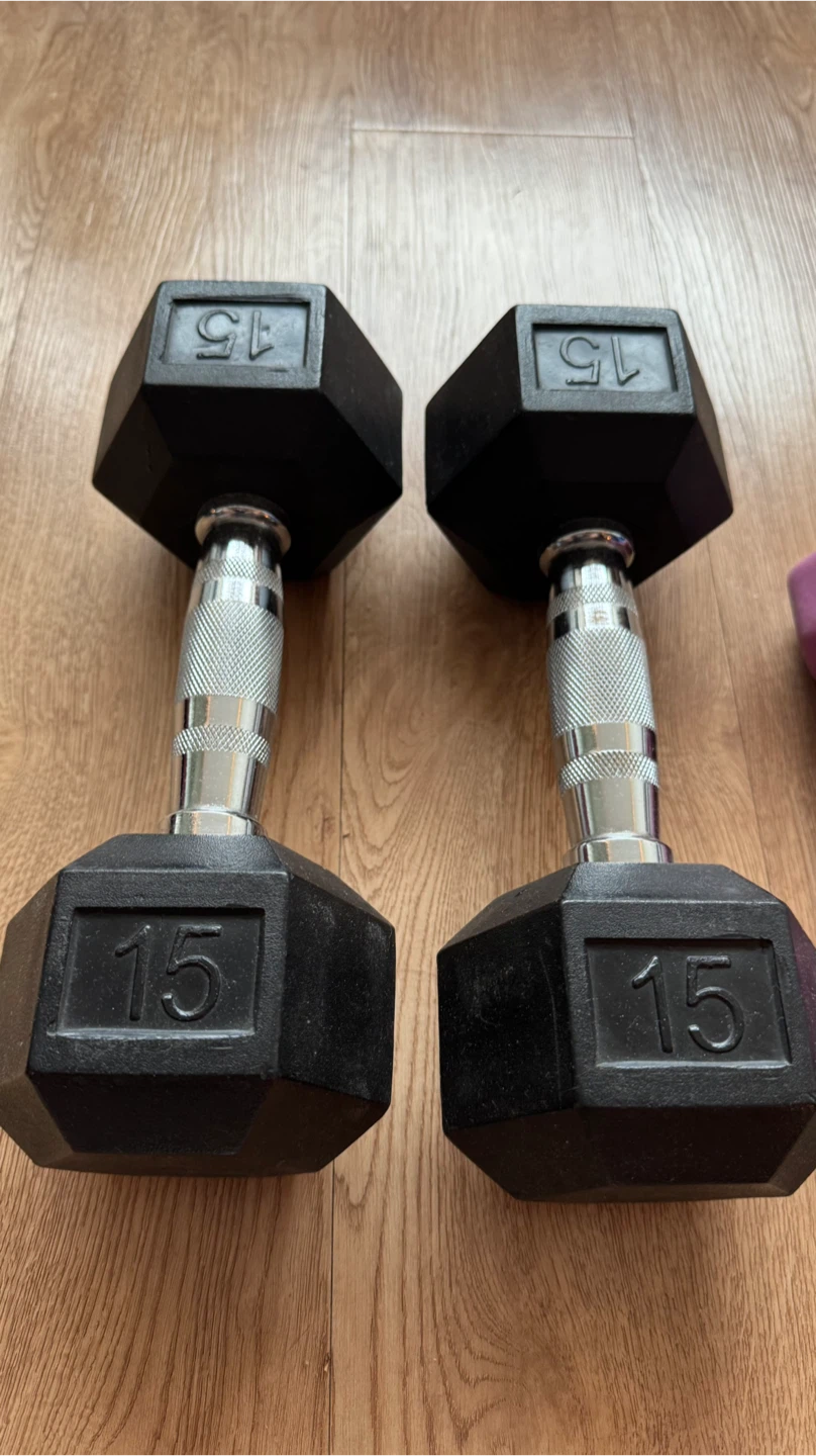 Pair of 15 lb Better Body Hex Dumbbells + FREE 5 lb Dumbbells - photo 2