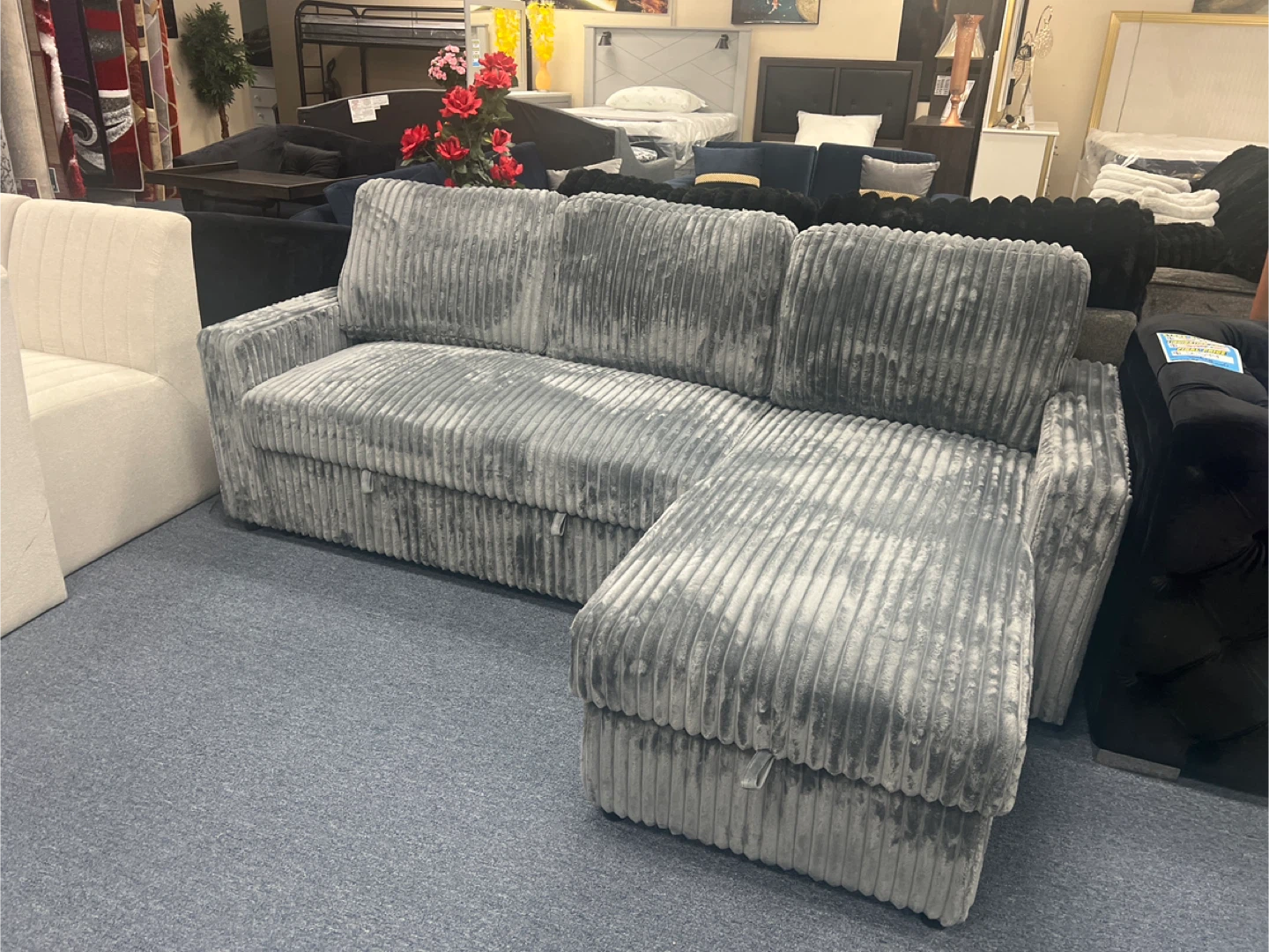 Gray Corduroy Sectional Sofa