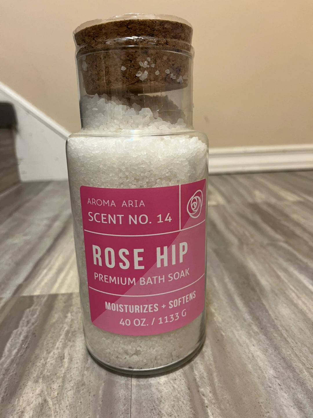 Sealed glass jar of epsom salt
