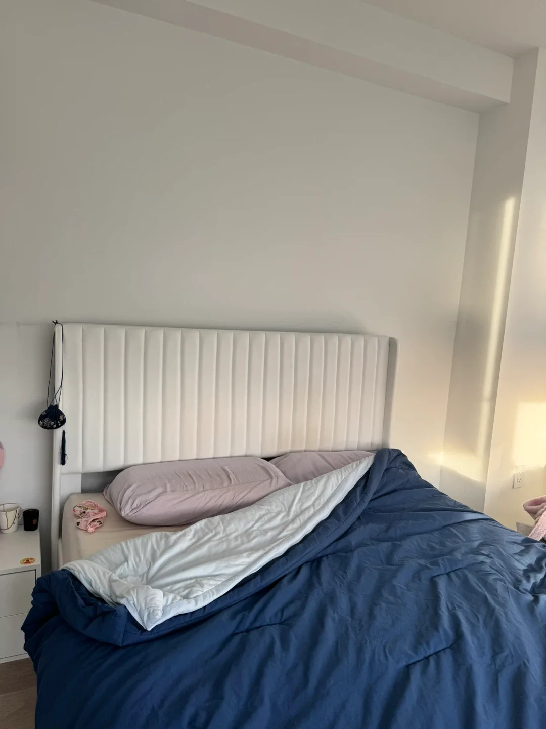 Queen Size Bed & mattress with White Headboard