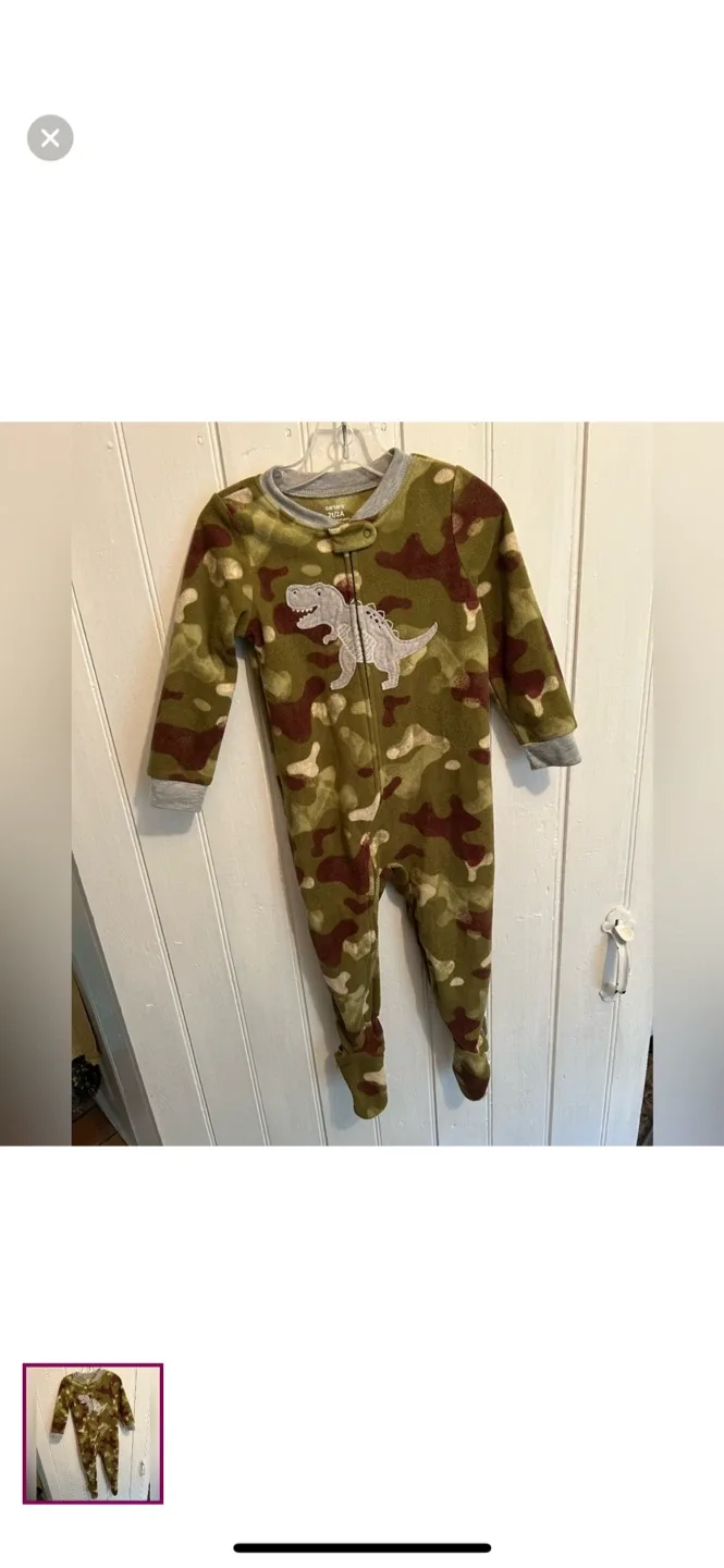 Carter's 2T/2A Camo Dinosaur Footed Pajamas
