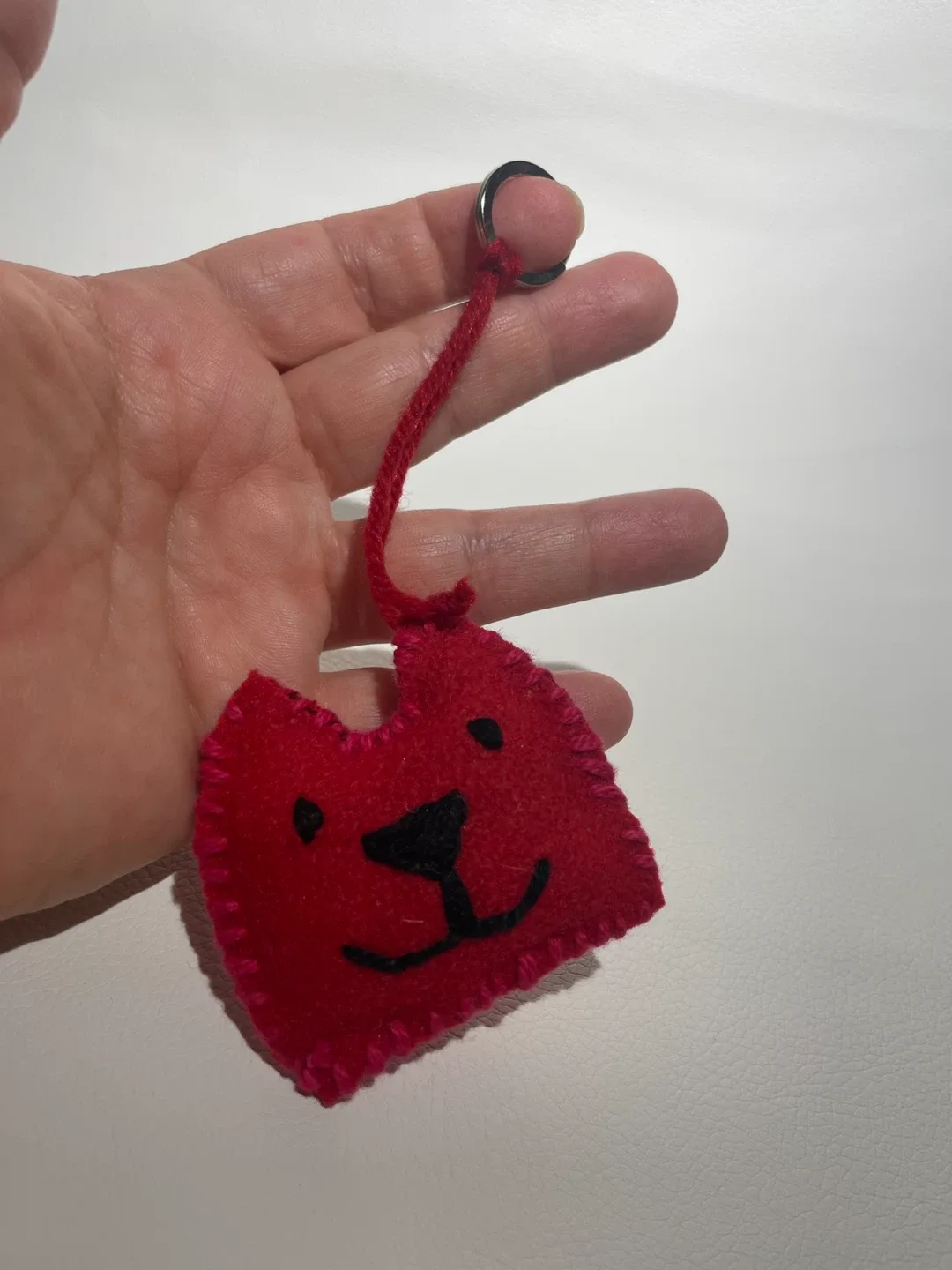 Handcrafted Red Felt Bear Keychain