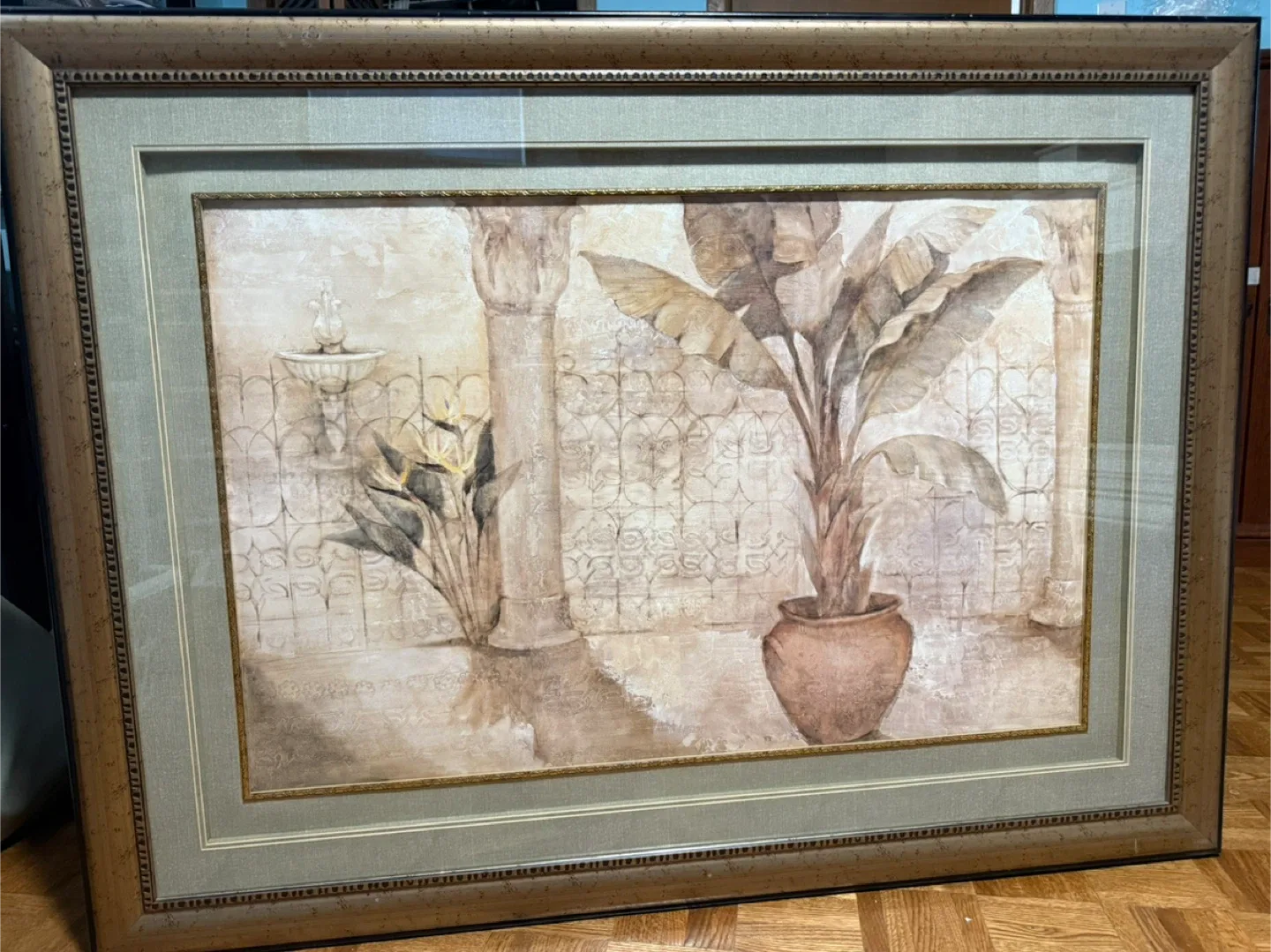 Framed Floral & Fountain Print